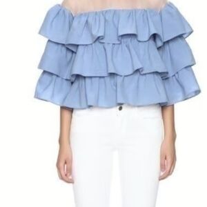 Gracia Light Blue Ruffle Off-Shoulder Blouse